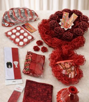 174 Части Червено-Бордо Комплект за Къна