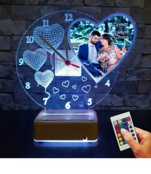 Подаръчна Фото Лед Нощна Лампа С Часовник За Влюбени